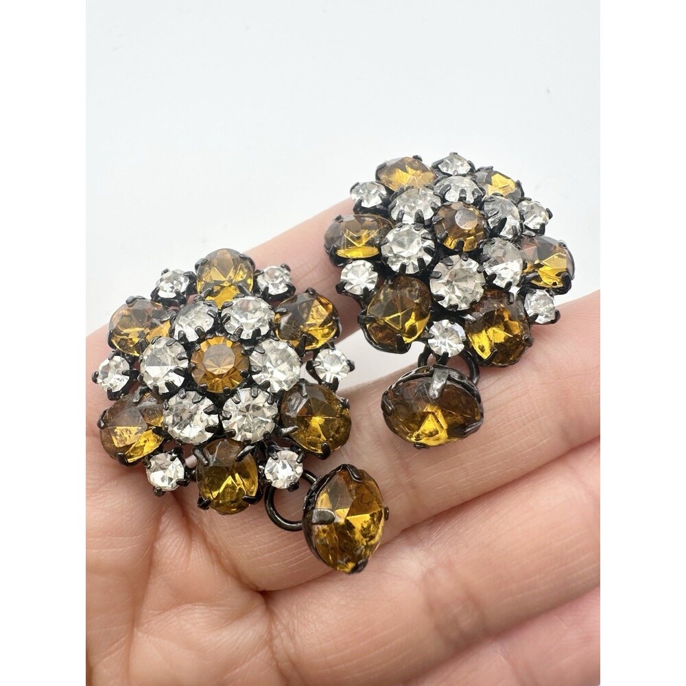 Vintage Yellow Rhinestone Floral Cufflinks